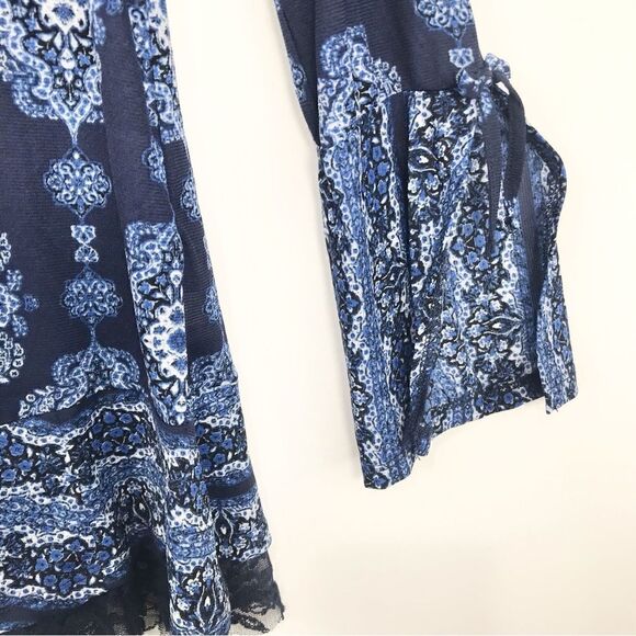 Style & Co. Navy Blue Medallion Print Peasant Boho Blouse - Picture 10 of 15